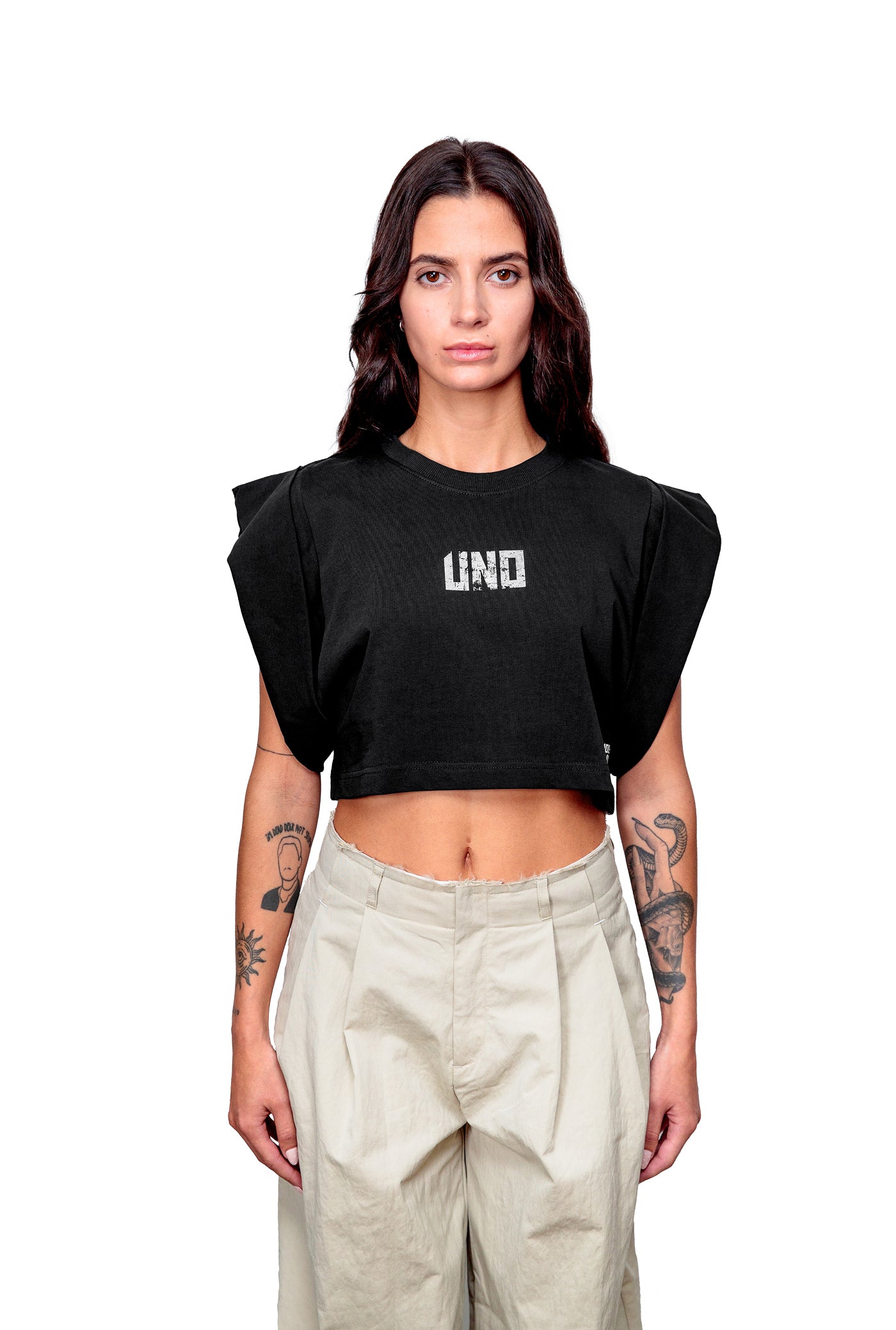 Anthracite Cotton Crop Top T-Shirt UNO