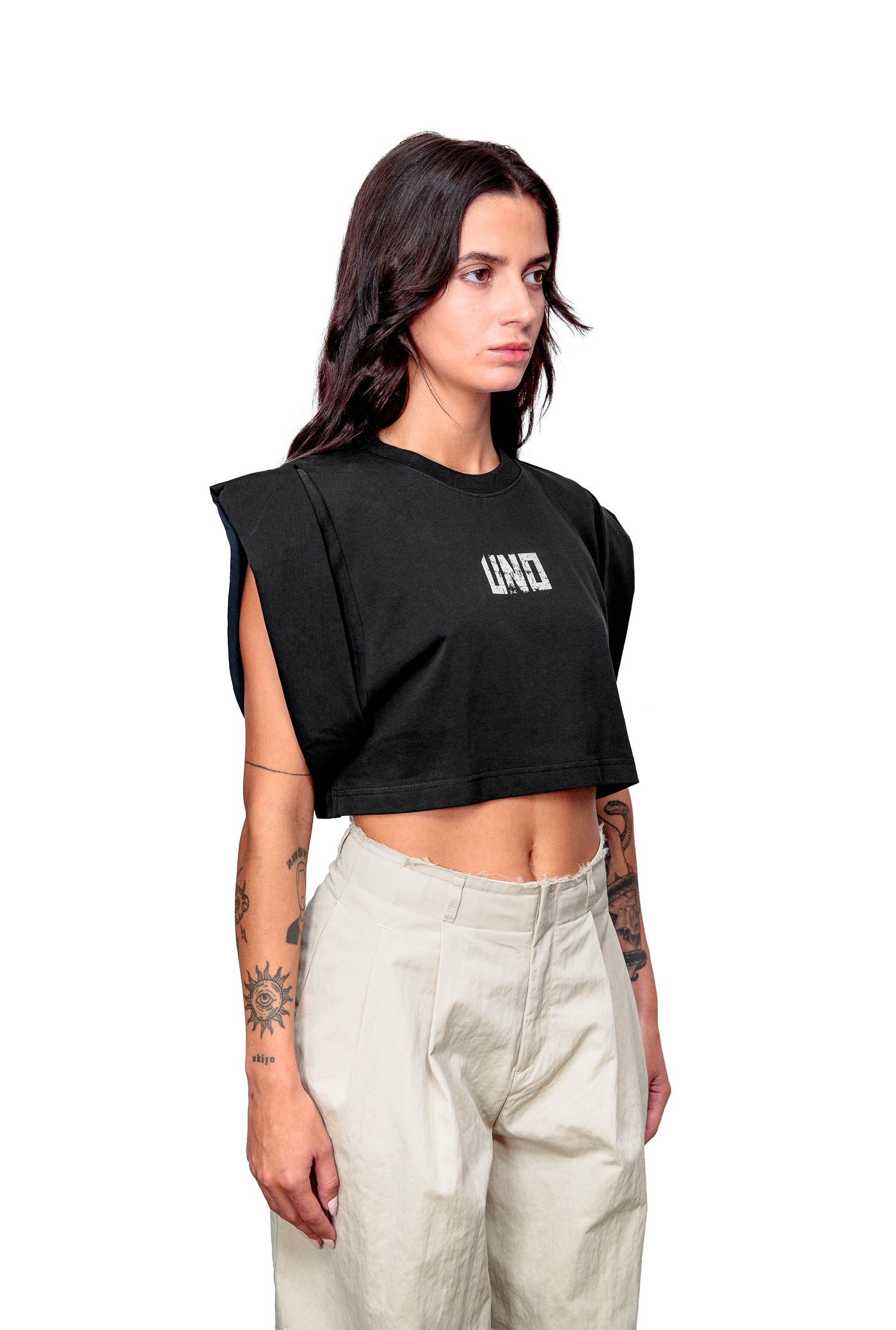 Anthracite Cotton Crop Top T-Shirt UNO