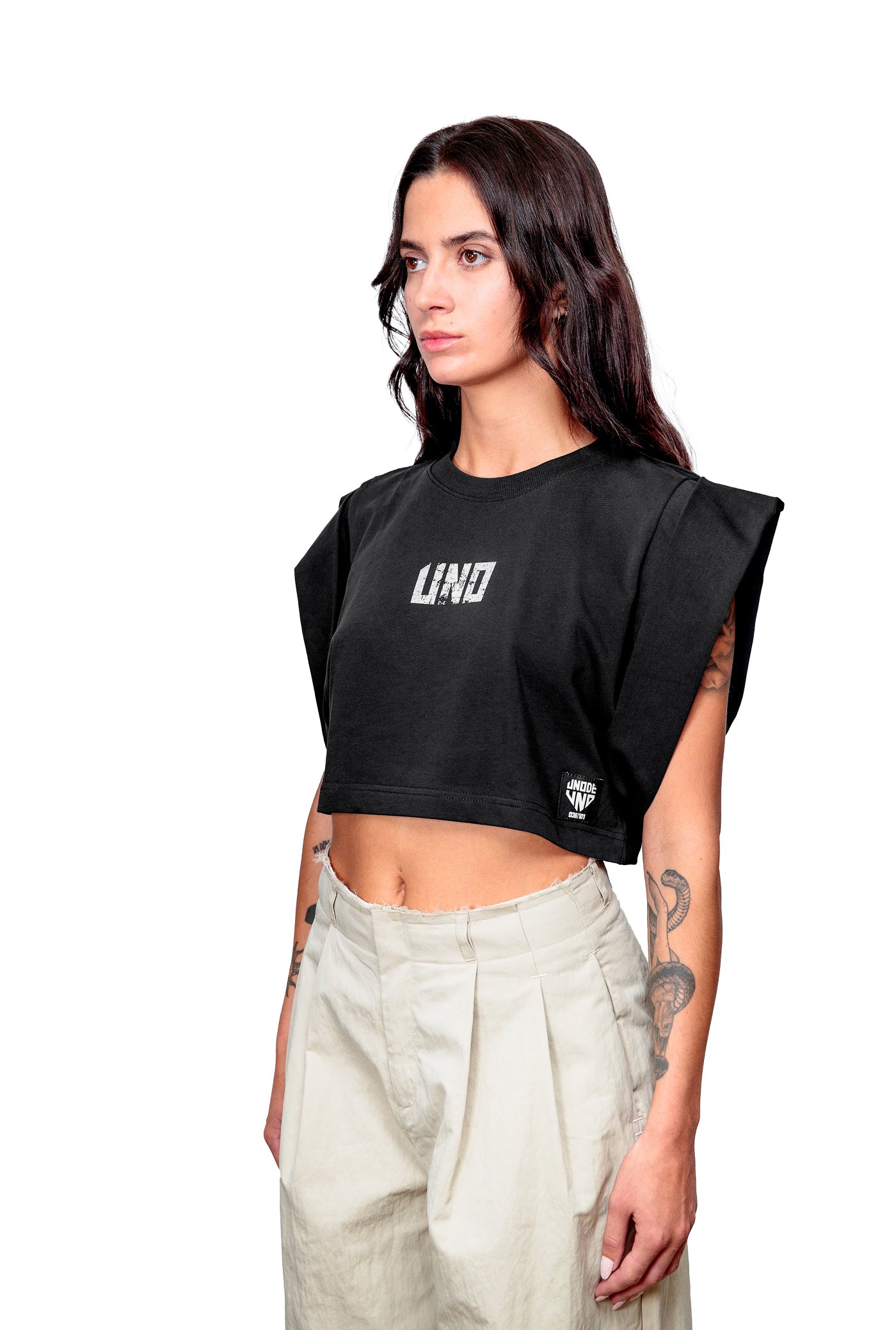 Anthracite Cotton Crop Top T-Shirt UNO