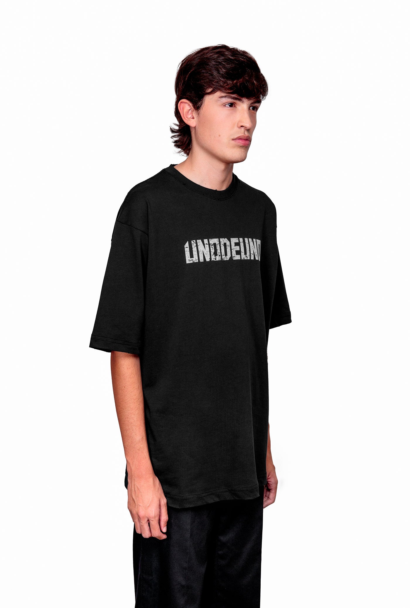 Anthracite Cotton White Printed Oversize T-Shirt