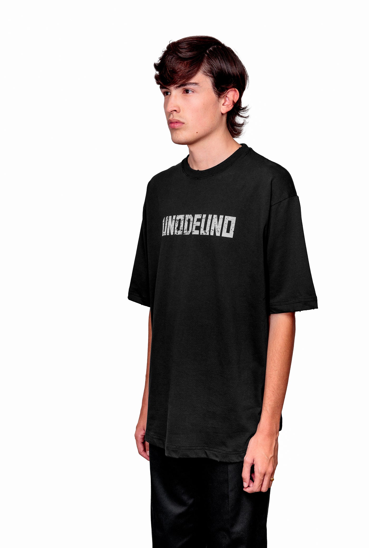 Anthracite Cotton White Printed Oversize T-Shirt