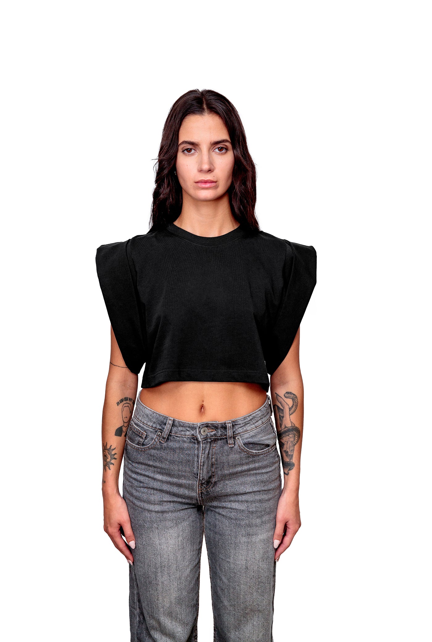 Anthracite Cotton Top Crop T-Shirt