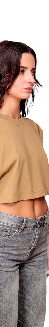 Camel Cotton Top Crop T-Shirt