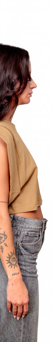 Camel Cotton Top Crop T-Shirt