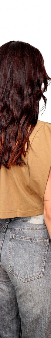 Camel Cotton Top Crop T-Shirt