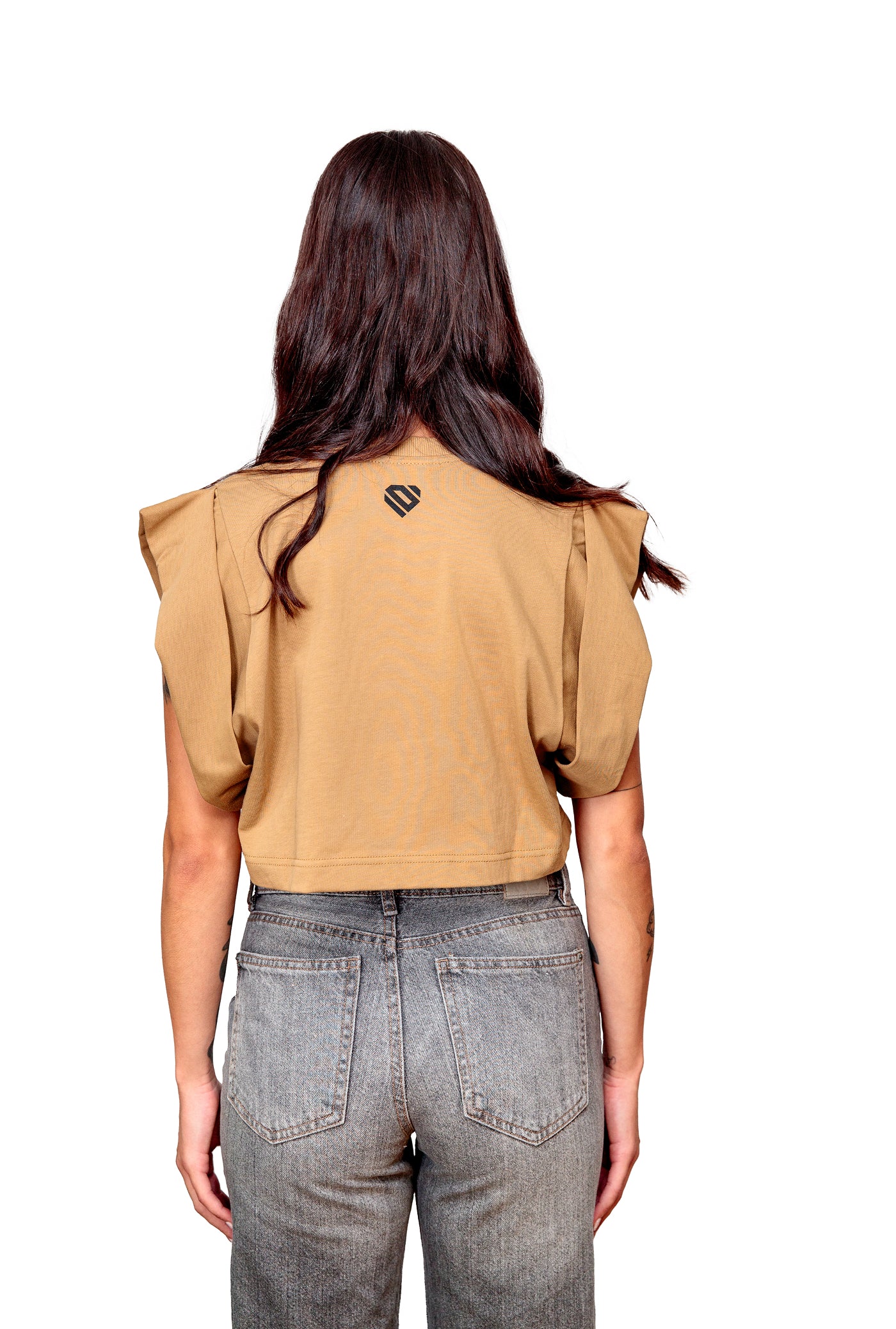 Camel Cotton Top Crop T-Shirt