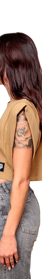 Camel Cotton Top Crop T-Shirt