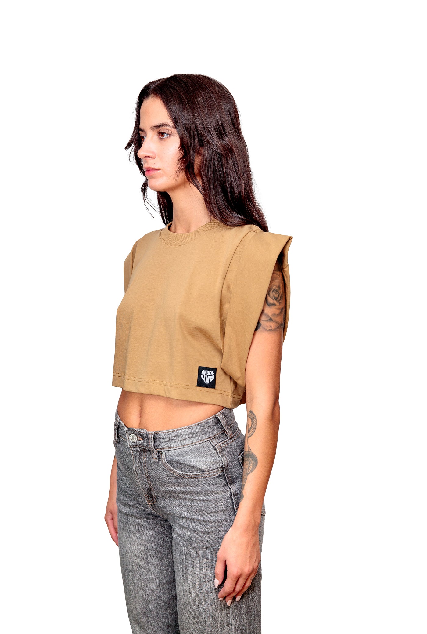 Camel Cotton Top Crop T-Shirt