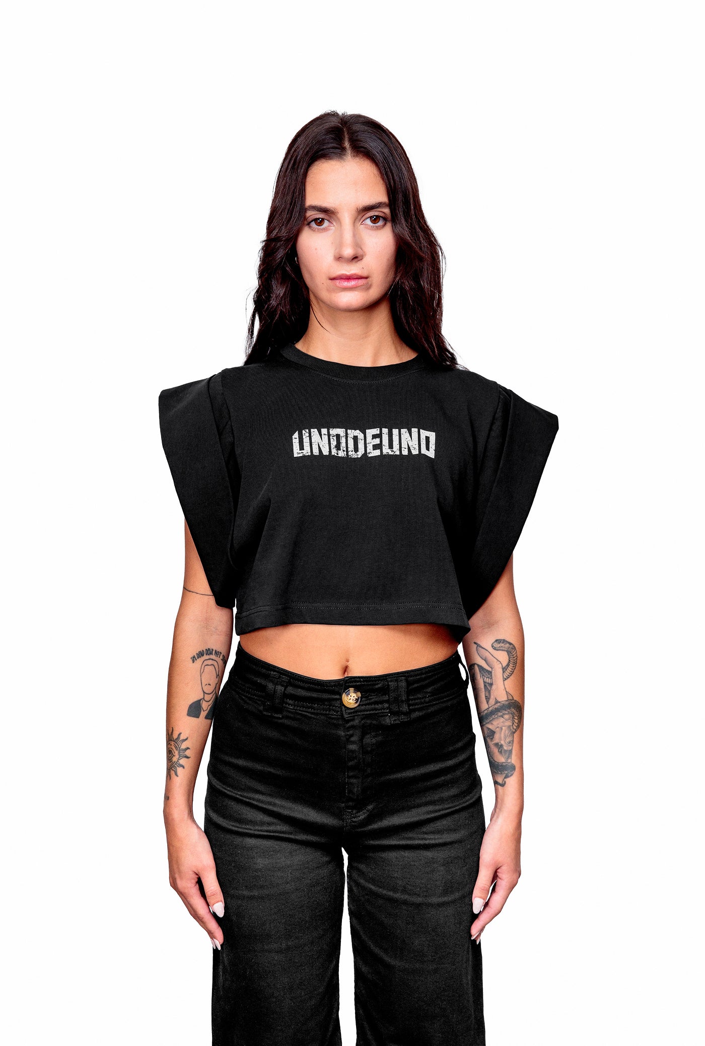 Anthracite Cotton White Printed Top Crop T-Shirt