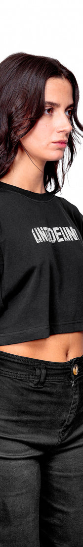 Anthracite Cotton White Printed Top Crop T-Shirt