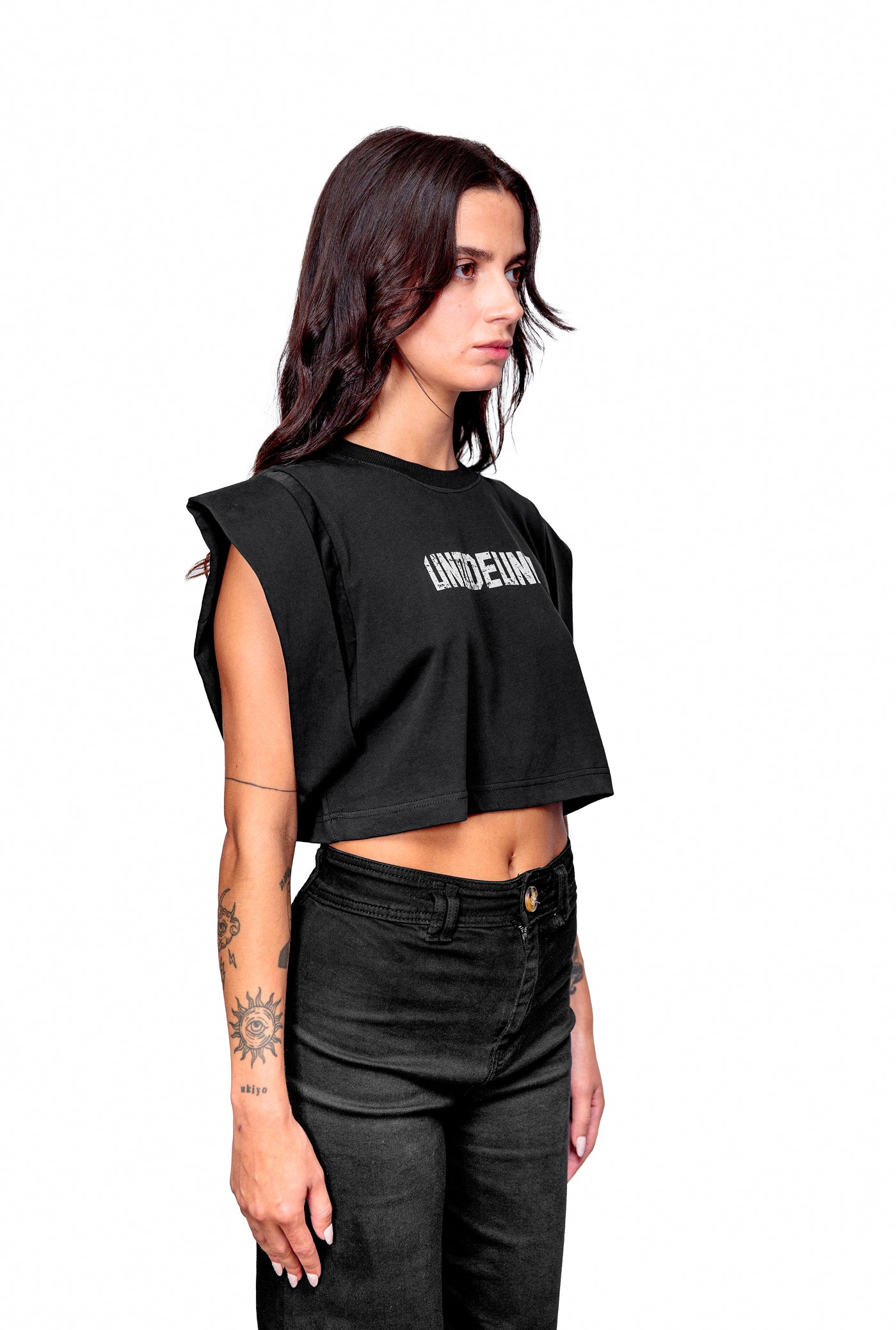 Anthracite Cotton White Printed Top Crop T-Shirt