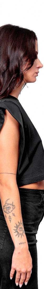 Anthracite Cotton White Printed Top Crop T-Shirt