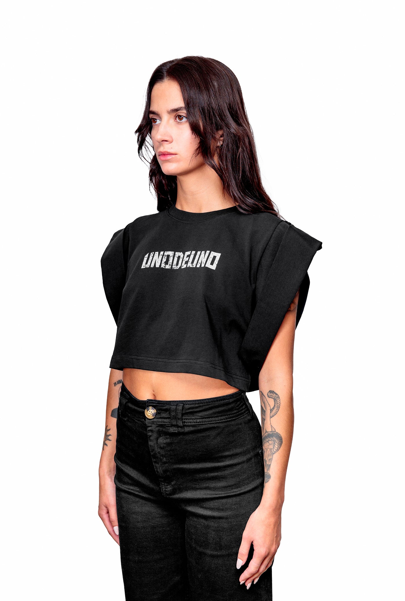 Anthracite Cotton White Printed Top Crop T-Shirt