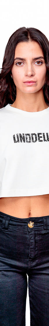 Off-white Cotton Black Printed Top Crop T-Shirt