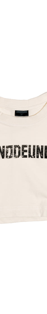 Off-white Cotton Black Printed Top Crop T-Shirt