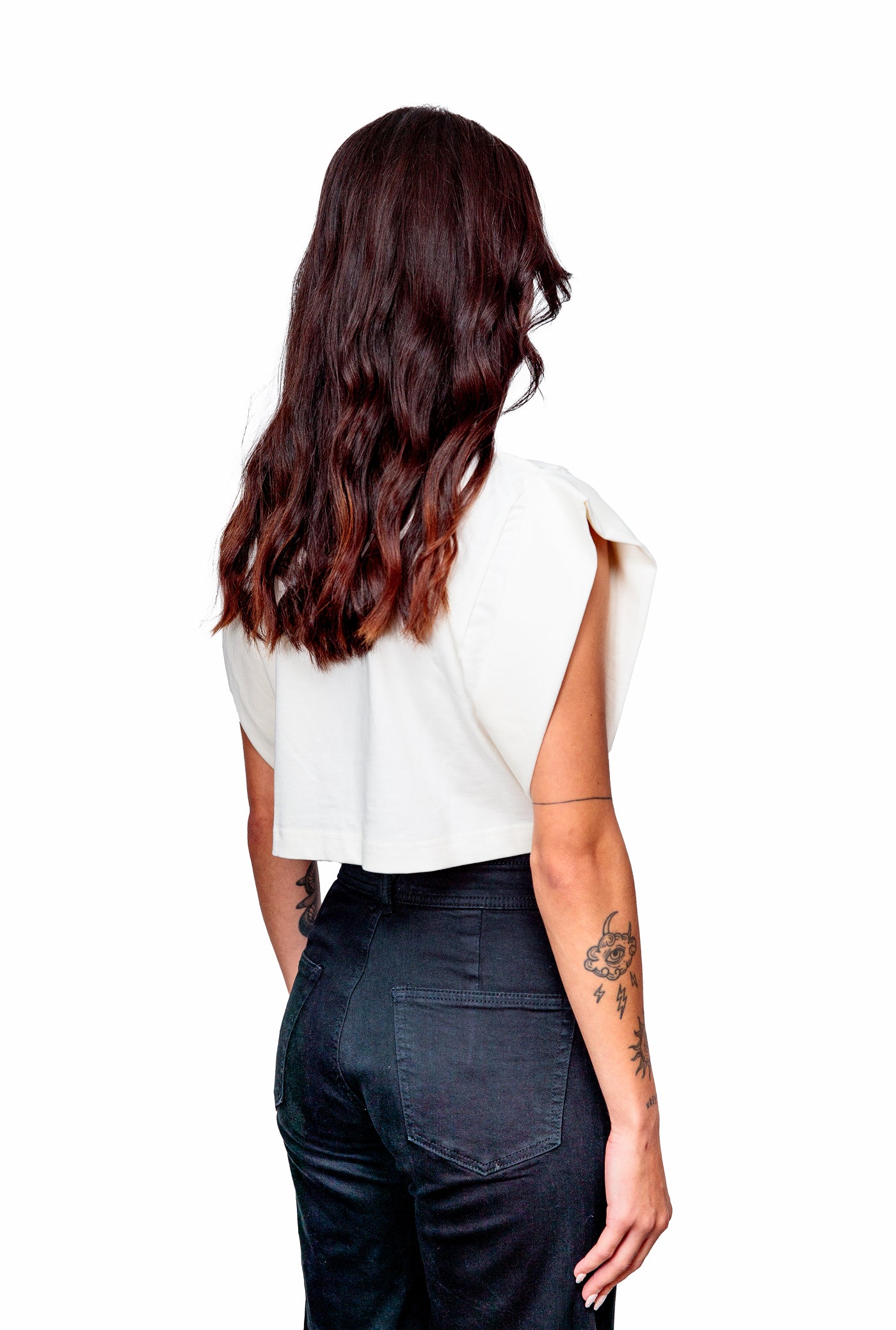 Off-white Cotton Black Printed Top Crop T-Shirt