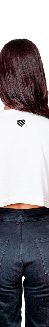 Off-white Cotton Black Printed Top Crop T-Shirt