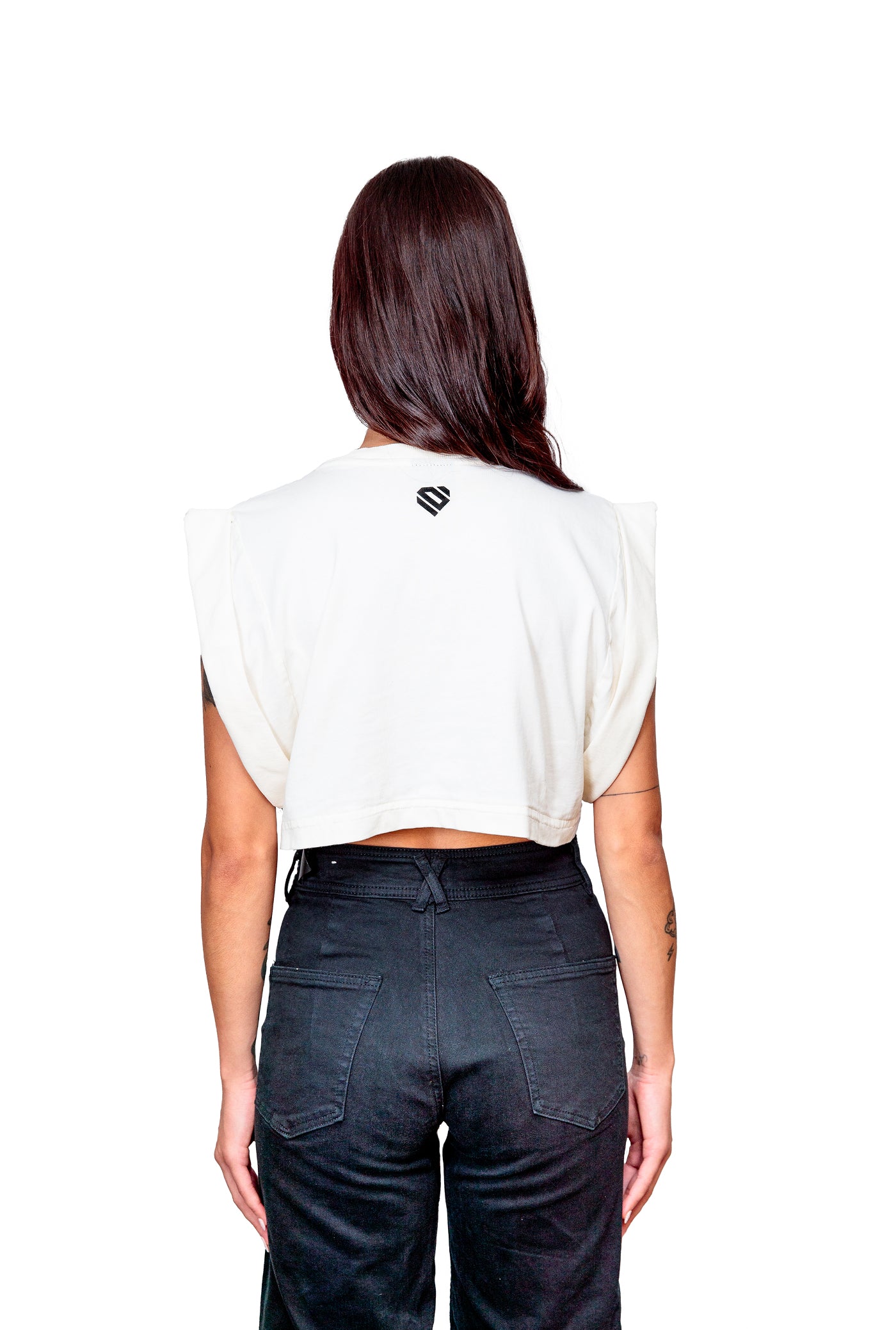 Off-white Cotton Black Printed Top Crop T-Shirt