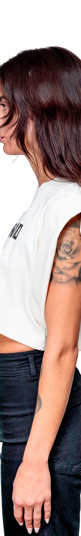 Off-white Cotton Black Printed Top Crop T-Shirt