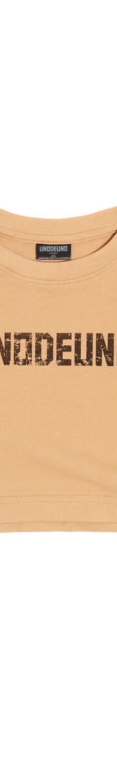 Camel Cotton Black Printed Top Crop T-Shirt