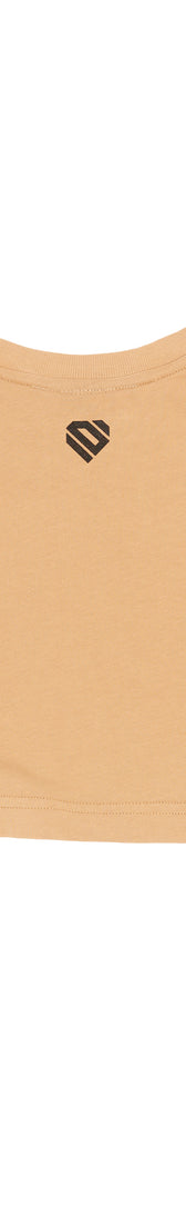 Camel Cotton Black Printed Top Crop T-Shirt