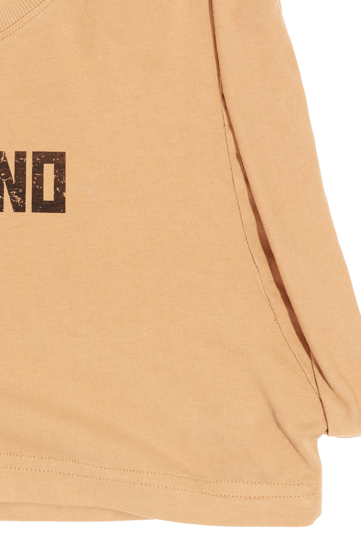 Camel Cotton Black Printed Top Crop T-Shirt